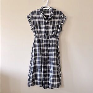 W Closet Blue & White Plaid Button Front Midi Dress